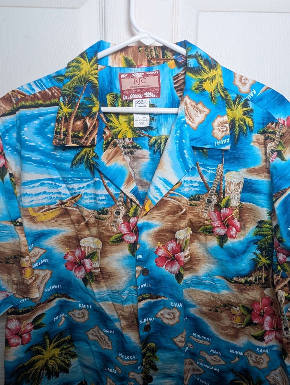 RJC Men's 2XL Hawaiian Shirt Blue Tropical Hawaii Islands Floral USA Button Up